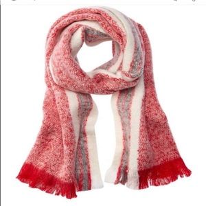 Free People Brushed Racer Stripe Oversized Blanket Scarf Red Combo NWT